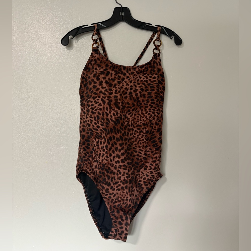 AND Brown and Black Leopard Print Swimsuit